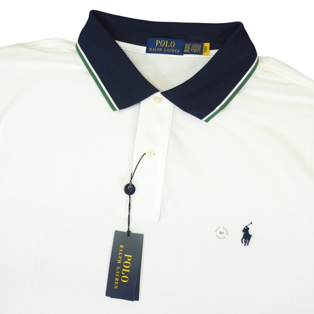 NEW Polo Ralph Lauren Polo Shirt Mens 2XLT White Mesh Tipped Collar Pony Logo